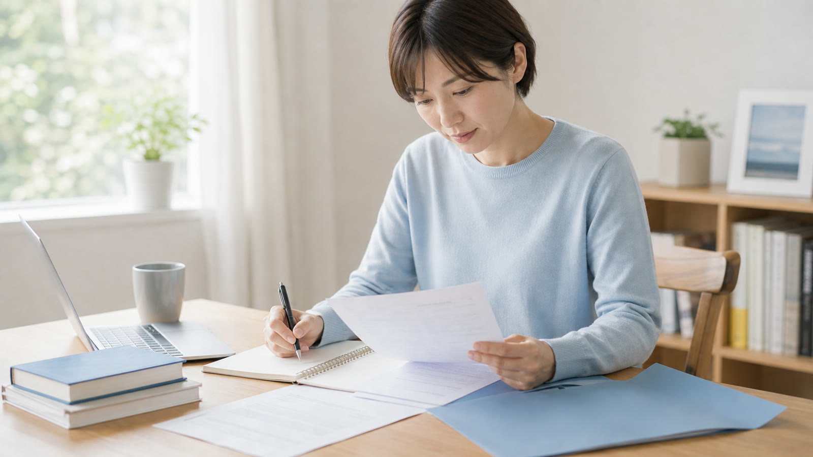入学書類を確認する社会人学習者の写真